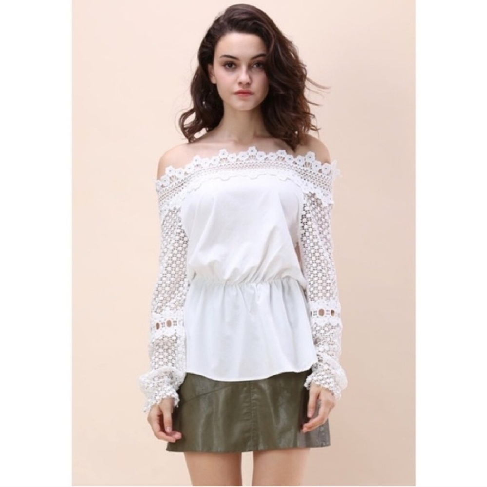 Off The Shoulder White Lace Blouse